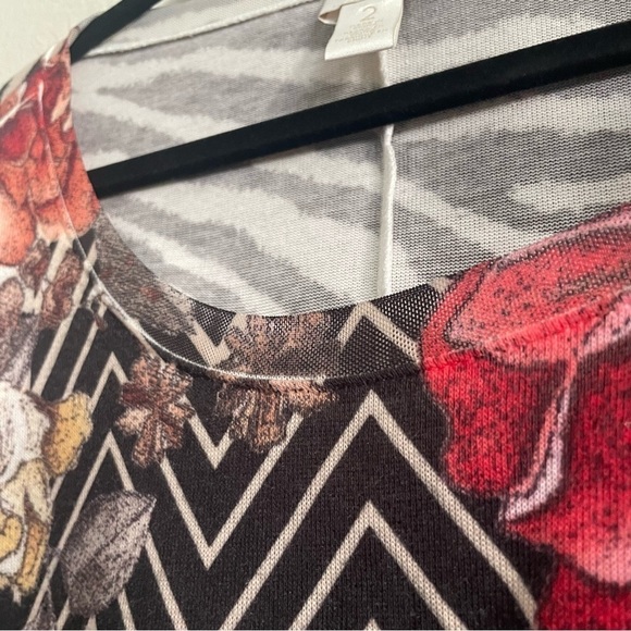 Chicos woman’s scoop neck sweater top size 2 LG floral zebra sophisticated mesh - Picture 10 of 11